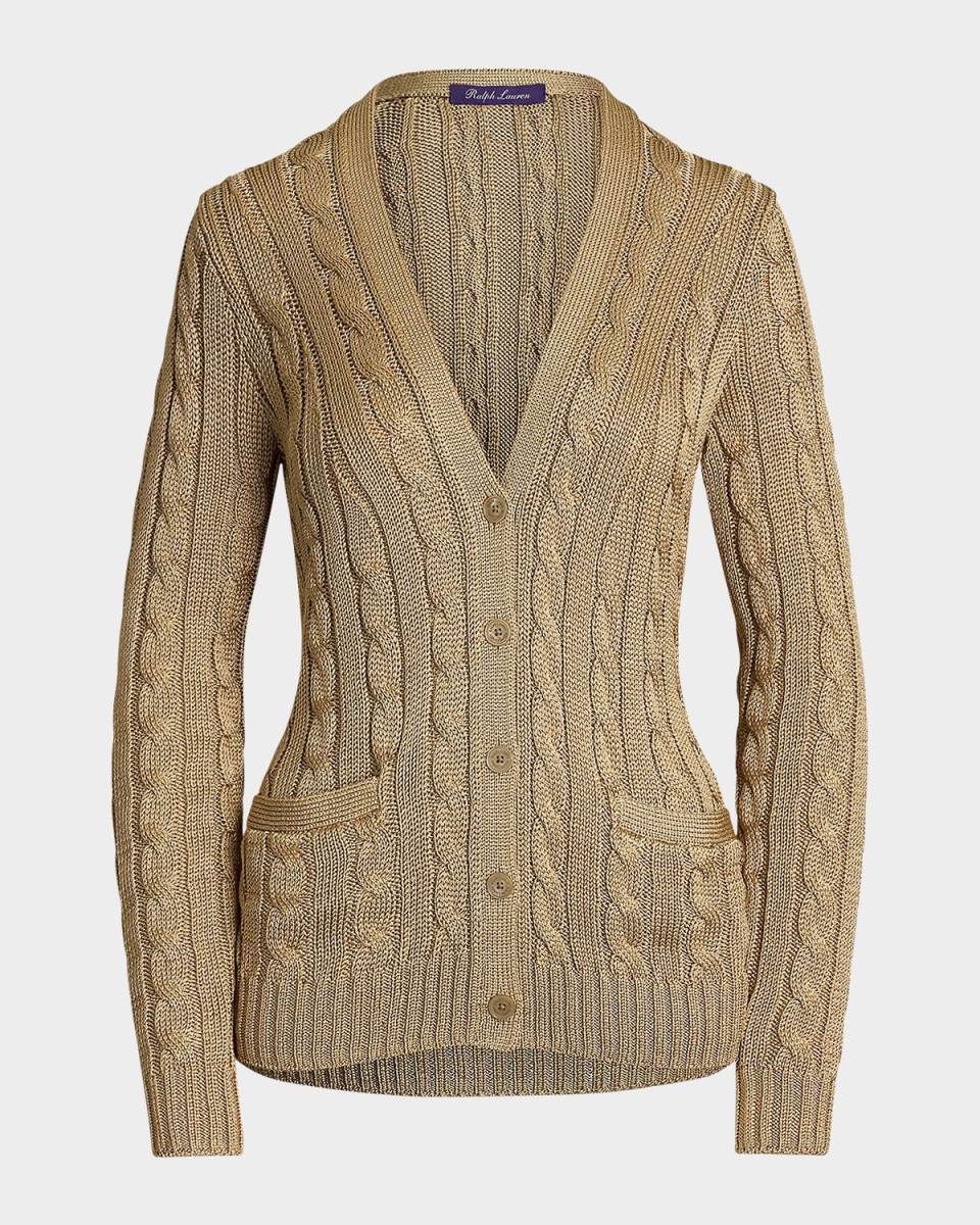 Cable-Knit Silk Cardigan Sweat